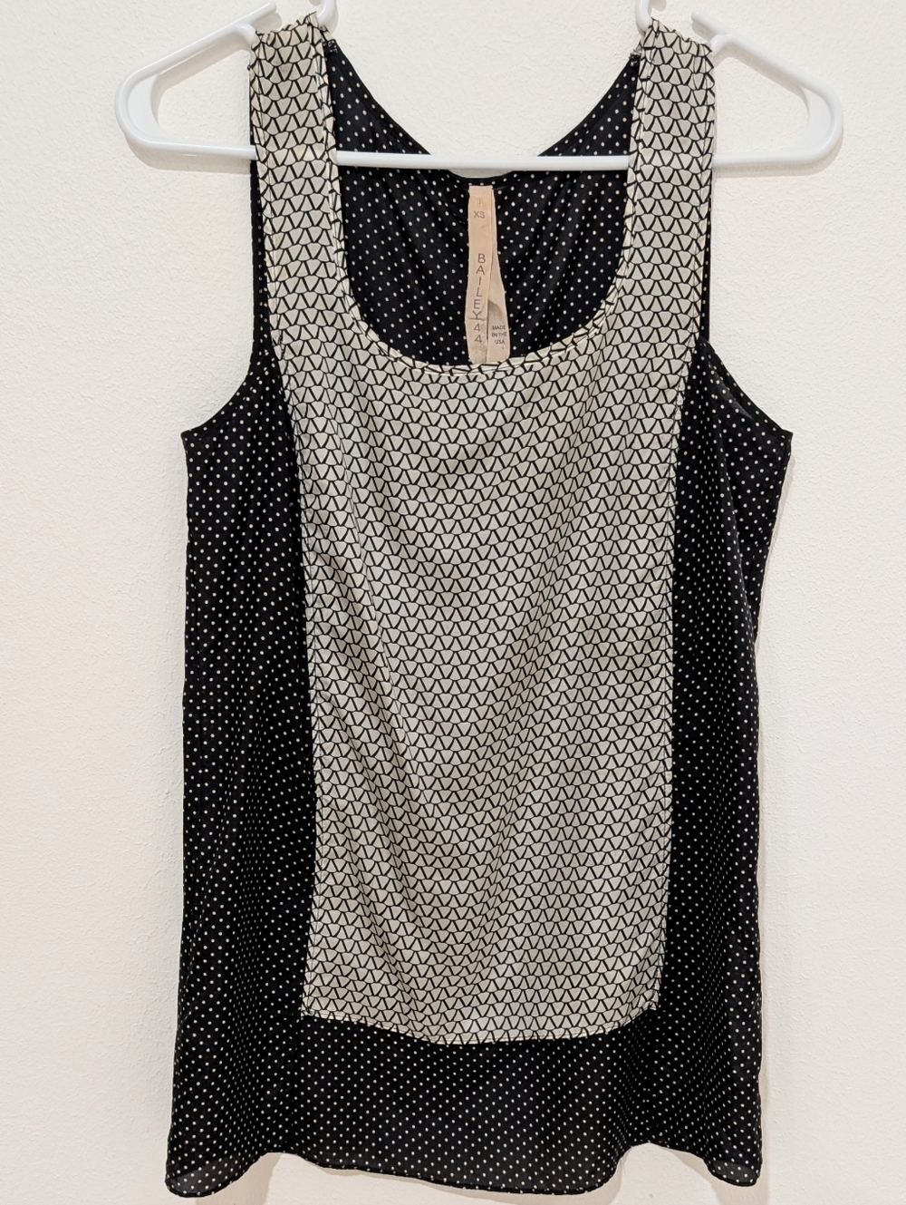 Anthropologie Bailey44 100% Silk Black White Geometric Sleeveless Tank Blouse XS